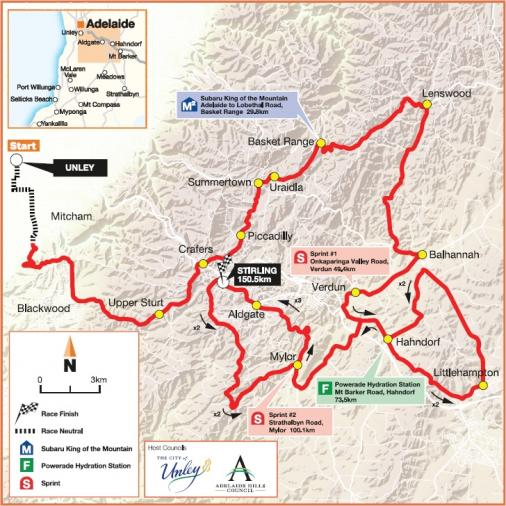 Streckenverlauf Tour Down Under 2015 - Etappe 2