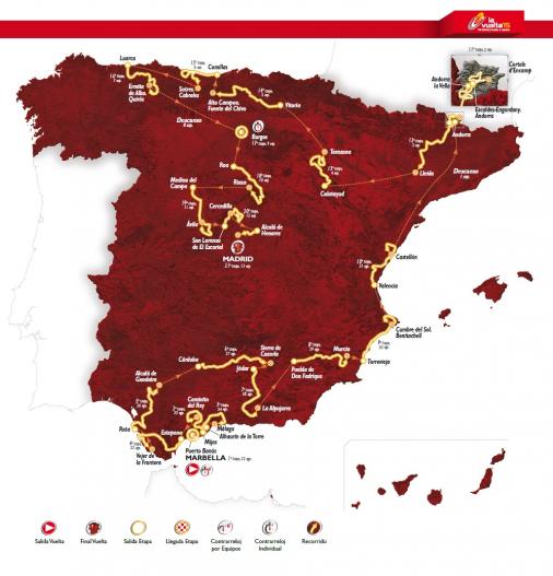 Die Streckenkarte der Vuelta a Espaa 2015