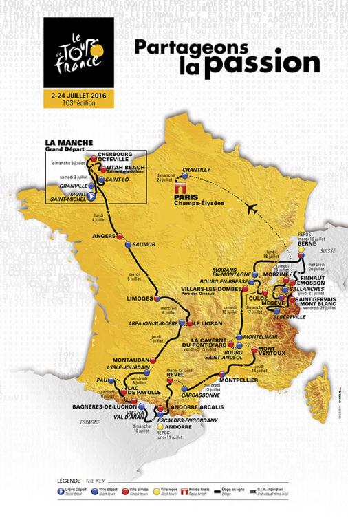 Streckenkarte der Tour de France 2016