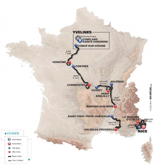 Prsentation Paris-Nizza 2016: Streckenverlauf