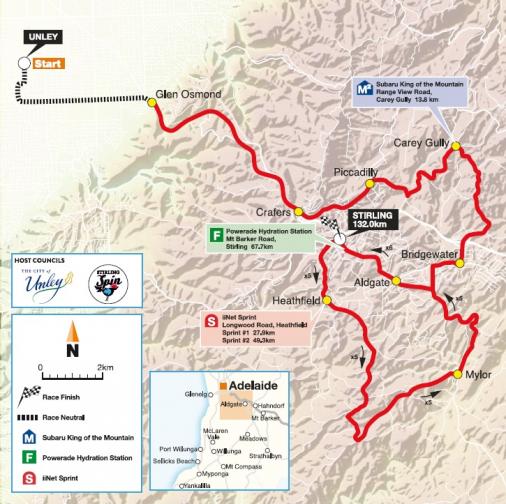 Streckenverlauf Tour Down Under 2016 - Etappe 2