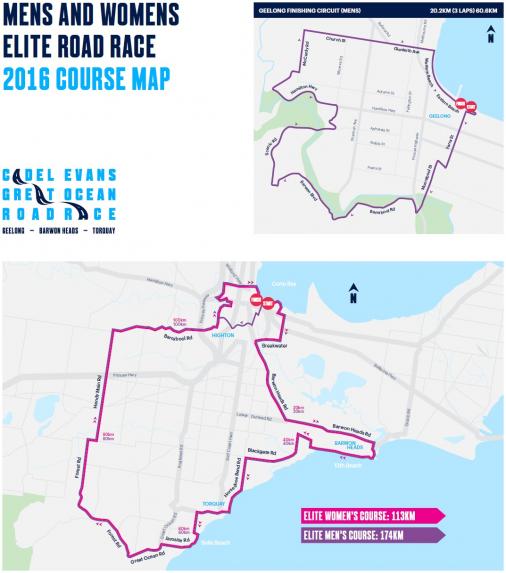 Streckenverlauf Cadel Evans Great Ocean Road Race 2016