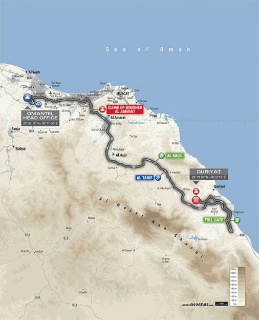 Streckenverlauf Tour of Oman 2016 - Etappe 2
