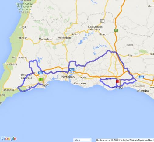 Streckenverlauf Volta ao Algarve em Bicicleta 2016 - Etappe 1
