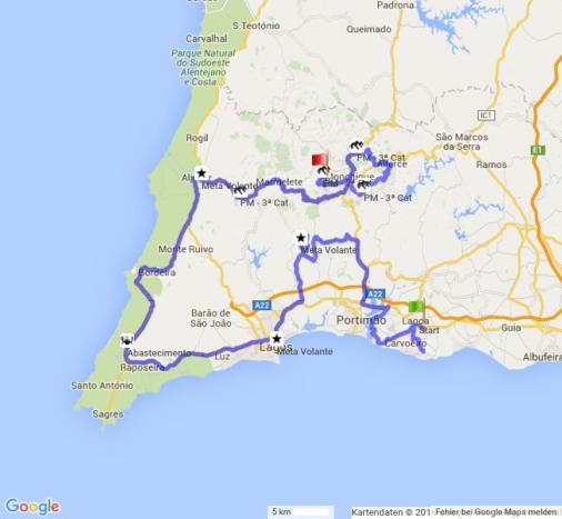 Streckenverlauf Volta ao Algarve em Bicicleta 2016 - Etappe 2