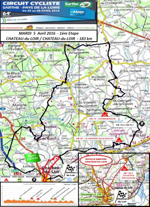 Streckenverlauf Circuit Cycliste Sarthe - Pays de la Loire 2016 - Etappe 1
