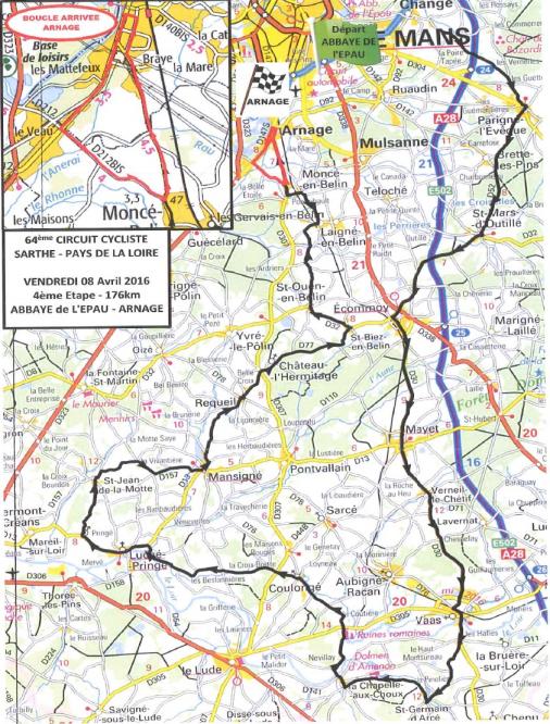 Streckenverlauf Circuit Cycliste Sarthe - Pays de la Loire 2016 - Etappe 4