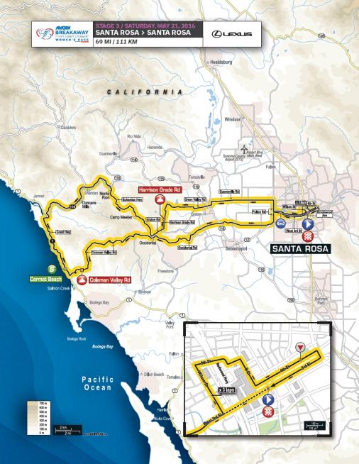 Streckenverlauf Amgen Tour of California Womens Race 2016 - Etappe 3