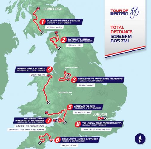 Streckenverlauf Tour of Britain 2016