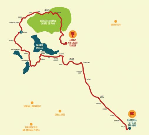 Streckenverlauf Tre Valli Varesine 2016, erste 77,69 km