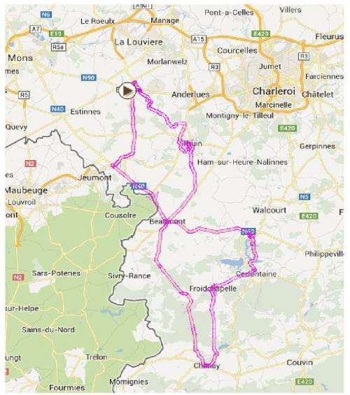 Streckenverlauf Binche - Chimay - Binche / Mmorial Frank Vandenbroucke 2016