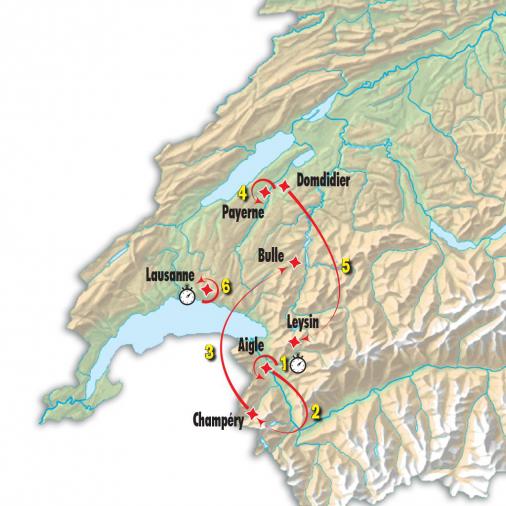 Die Karte mit den Etappenorten der Tour de Romandie 2017