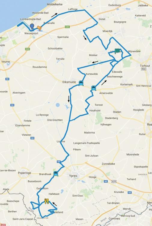 Streckenverlauf Dwars door West-Vlaanderen Johan Museeuw Classic 2017