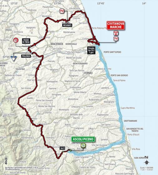 Streckenverlauf Tirreno - Adriatico 2017 - Etappe 6 (genderte Streckenfhrung)