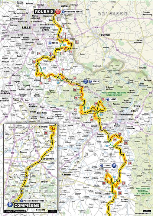 Streckenverlauf Paris - Roubaix 2017