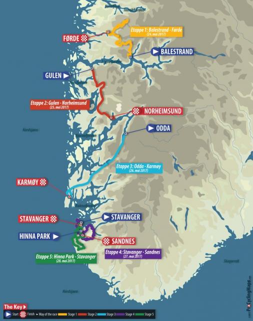 Streckenverlauf Tour des Fjords 2017
