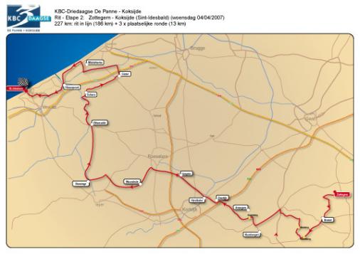 Driedaagse De Panne - Koksijde: Streckenkarte - Etappe 2