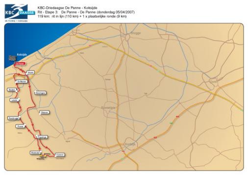 Driedaagse De Panne - Koksijde: Streckenkarte - Etappe 3