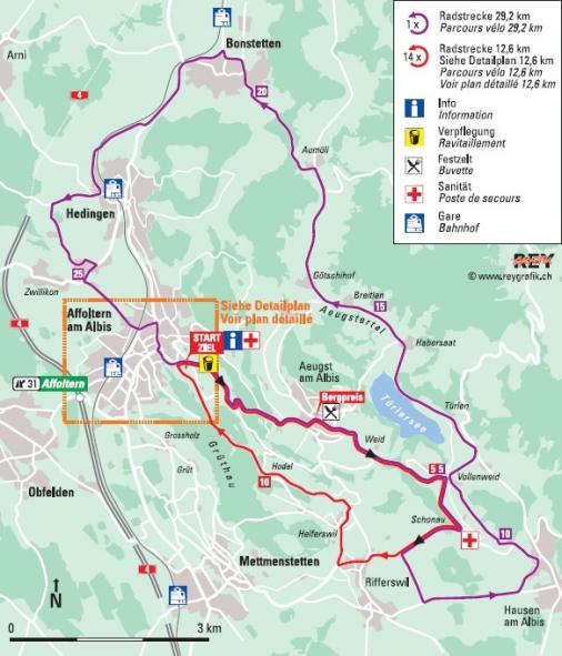 Streckenverlauf Nationale Meisterschaften Schweiz 2017 - Straßenrennen, Startrunde und Rundkurs Männer