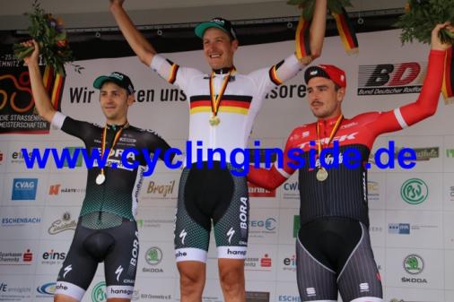 Podium der DM 2017 (v.l.n.r.): Emanuel Buchmann, Marcus Burghardt, John Degenkolb