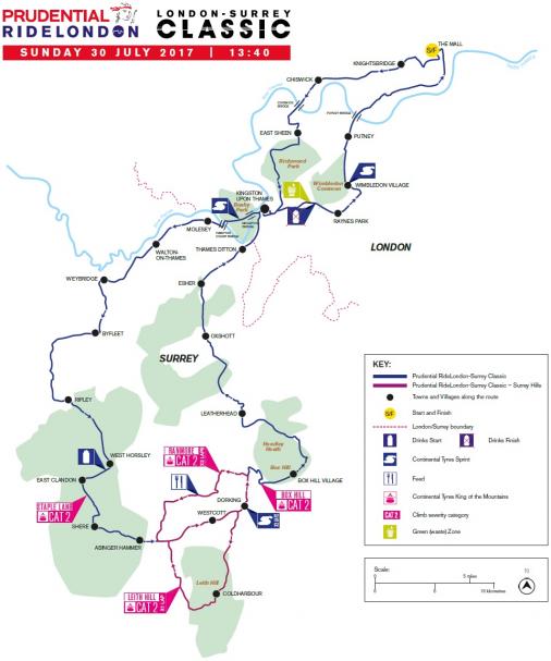 Streckenverlauf Prudential RideLondon-Surrey Classic 2017