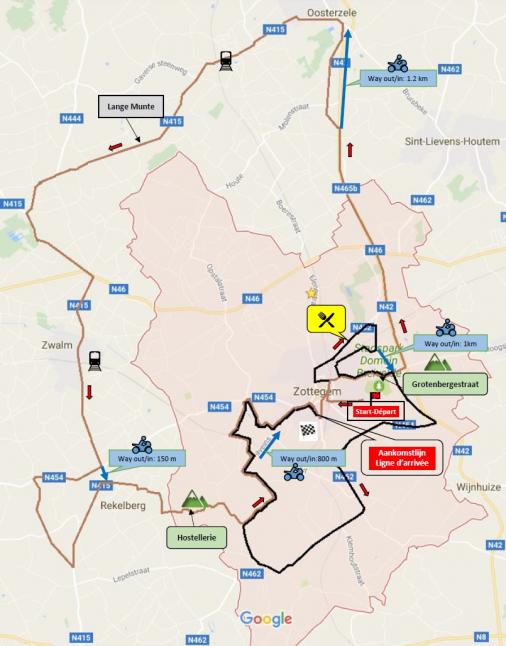 Streckenverlauf GP Stad Zottegem 2017, erster Rundkurs (65,5 km)