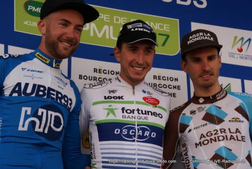 das Podium der Tour du Doubs 2017 - Flavien Dassonville Platz 2 - Romain Hardy Sieger - Quentin Jauregui Platz 3