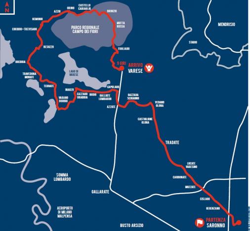 Streckenverlauf Tre Valli Varesine 2017, erste 77,69 km