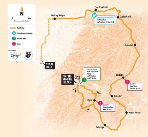 Streckenverlauf Tour Down Under 2018 - Etappe 2