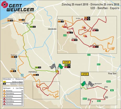 Streckenverlauf Gent - Wevelgem / Kattekoers-Ieper 2018