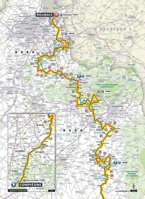 Streckenverlauf Paris - Roubaix 2018