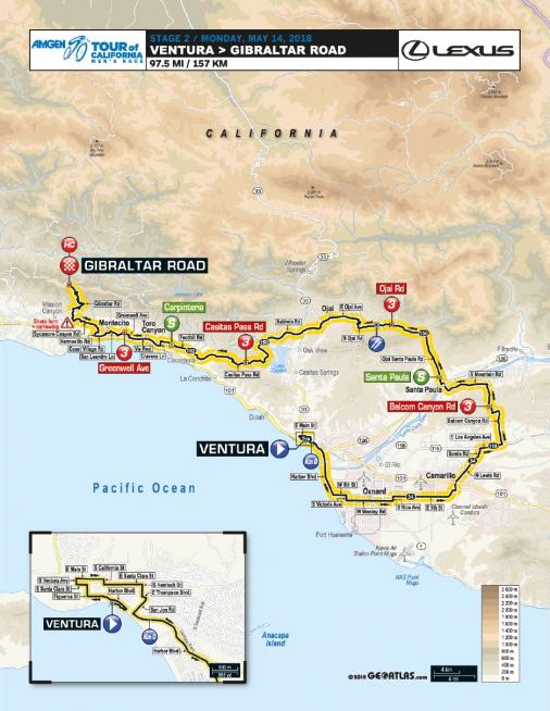 Streckenverlauf Amgen Tour of California 2018 - Etappe 2