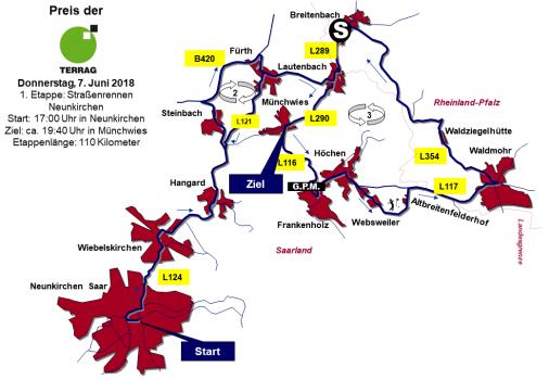 Streckenverlauf LVM Saarland Trofeo 2018 - Etappe 1