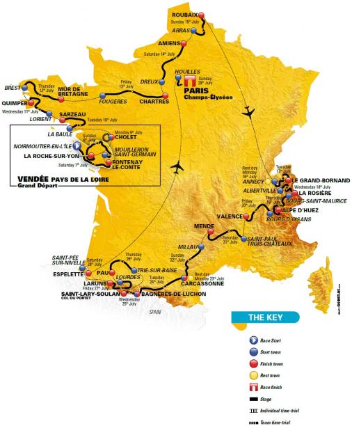 Die Streckenkarte der Tour de France 2018