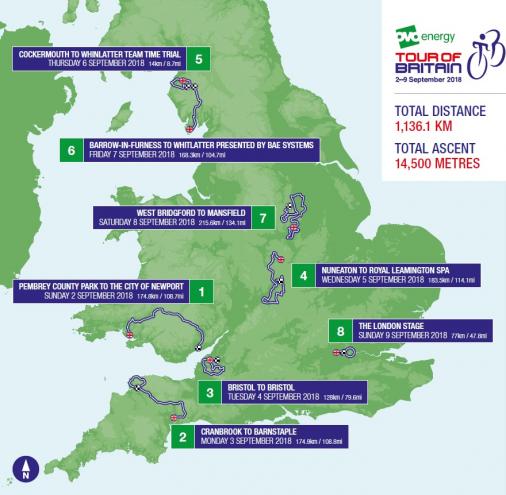 Streckenverlauf OVO Energy Tour of Britain 2018