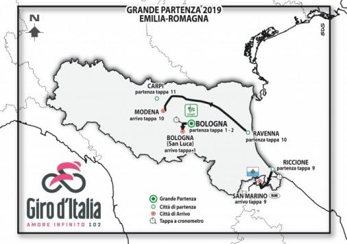 Emilia-Romagna-Etappen des Giro d Italia 2019 - Übersichtskarte