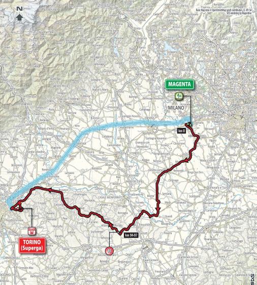 Streckenverlauf Milano-Torino 2018