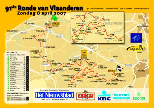 Flandern-Rundfahrt - Streckenkarte