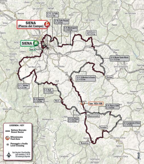 Streckenverlauf Strade Bianche 2019 (Männer)