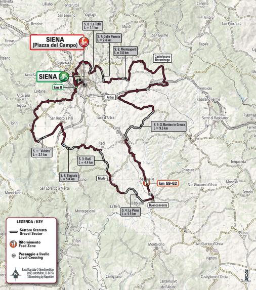 Streckenverlauf Strade Bianche 2019 (Frauen)