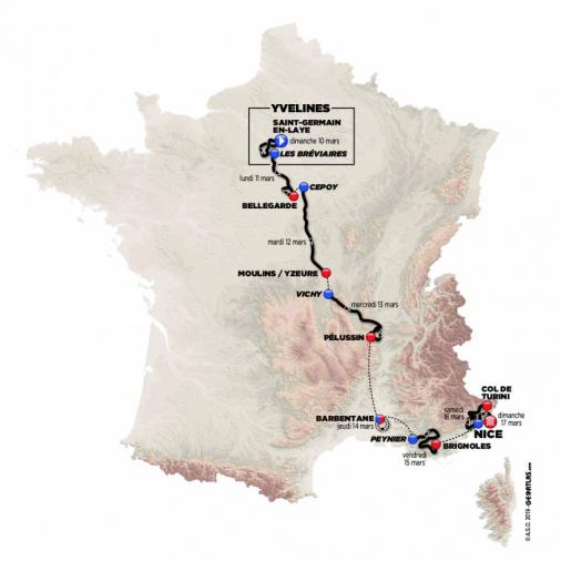 Streckenverlauf Paris - Nice 2019
