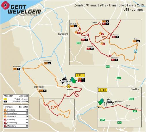 Streckenverlauf Gent - Wevelgem 2019 (Junioren)