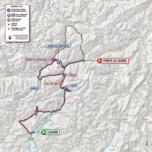 Die neue Streckenkarte der 16. Etappe des Giro d’Italia