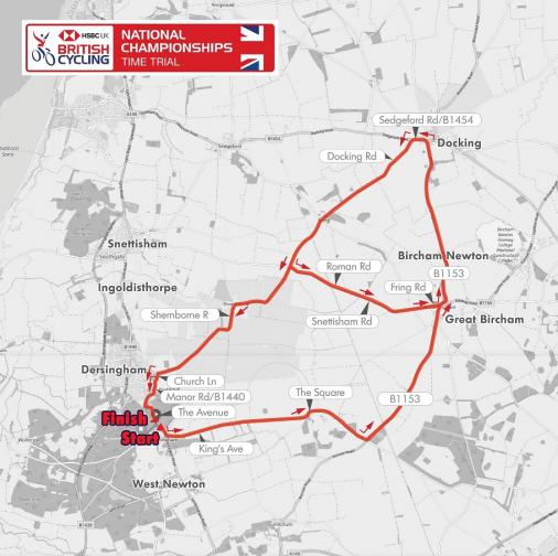 Streckenverlauf Nationale Meisterschaften Grobritannien 2019 - Einzelzeitfahren, Mnner Elite