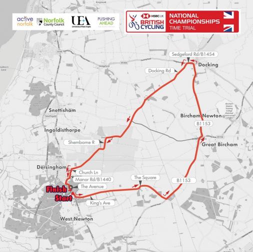 Streckenverlauf Nationale Meisterschaften Grobritannien 2019 - Einzelzeitfahren, Frauen Elite, Mnner U23, Frauen U23