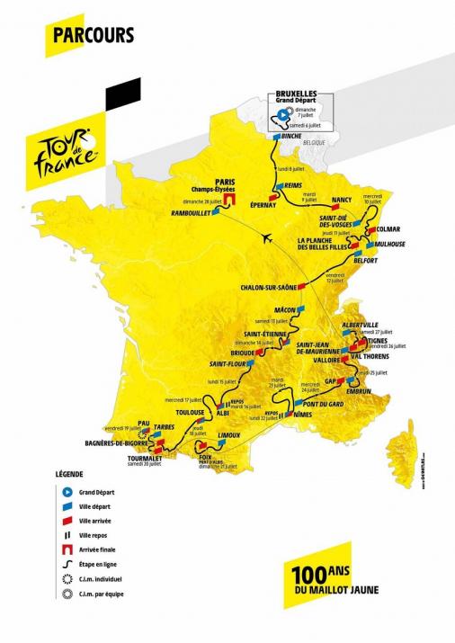 Die Streckenkarte der Tour de France 2019