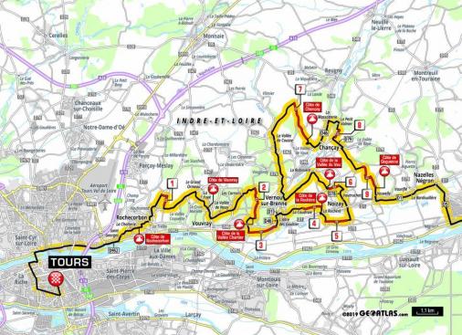 Streckenverlauf Paris - Tours Elite 2019, letzte 60 km