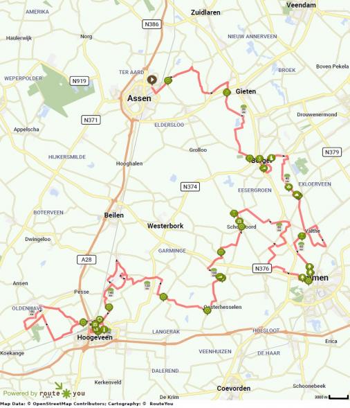 Streckenverlauf Bevrijdingsronde van Drenthe 2020 (Mnner)