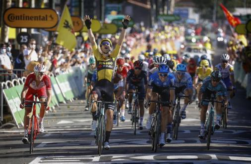 Wout Van Aert feiert auf Etappe 7 bereits seinen 2. Sieg bei der Tour de France (Foto: twitter.com/JumboVismaRoad)