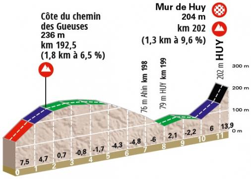 Höhenprofil La Flèche Wallonne 2020, letzte 12 km